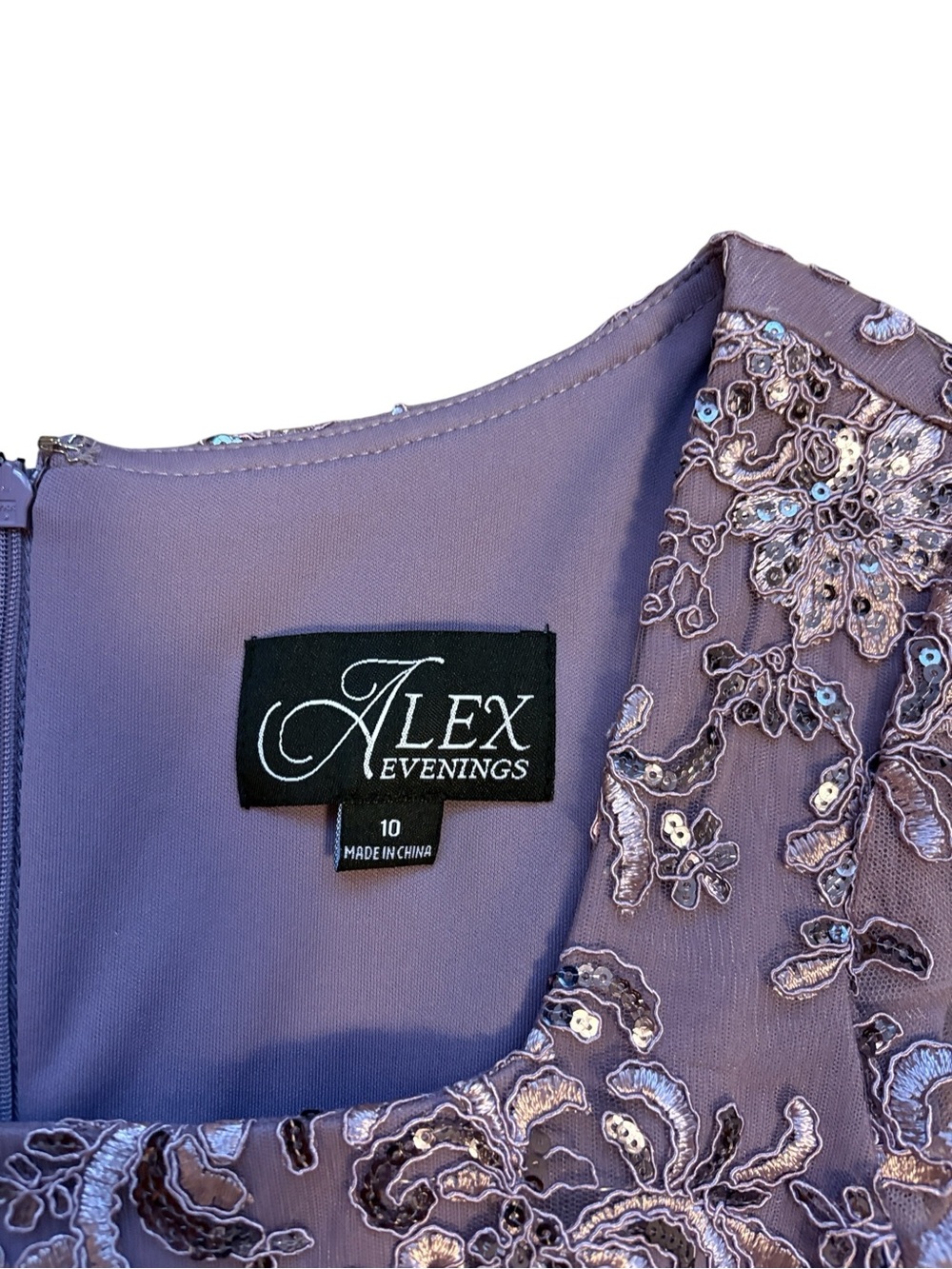 Alex Evenings Lace Cocktail Dress Sequin Floral Wisteria Size 10 New - Picture 7 of 8